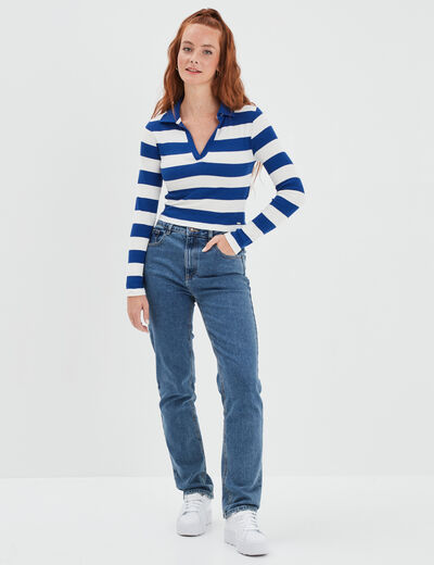 T-shirt court col polo côtelé Creeks bleu femme