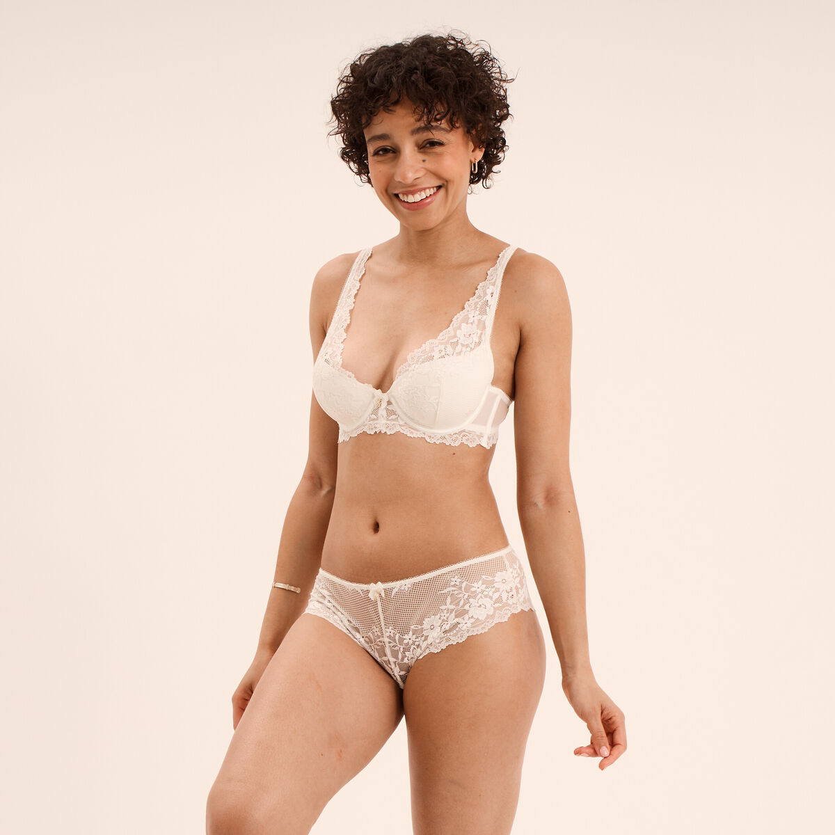 Shorty en dentelle blanc femme