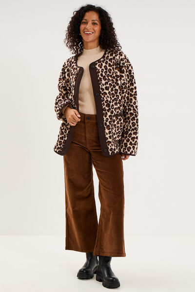 Veste sherpa doubl&eacute;e boutonn&eacute;e beige clair femme