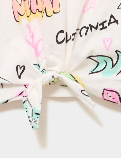 T-shirt nou&eacute; manches courtes coton ecru fille