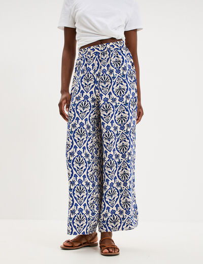 Pantalon large fluide taille &eacute;lastiqu&eacute;e ecru femme