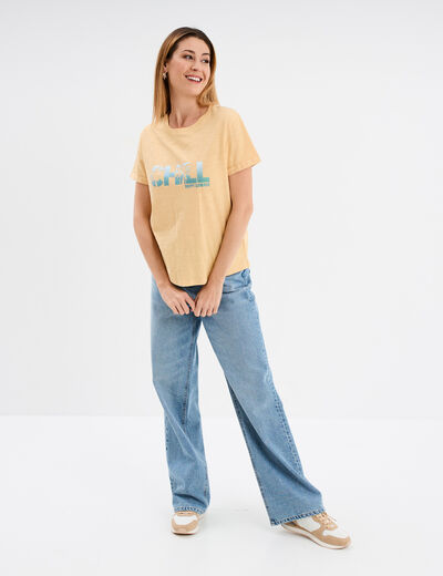 T-shirt manches courtes coton jaune femme