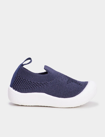 Chaussons aspect tricot semelle souple bleu marine bébé garçon