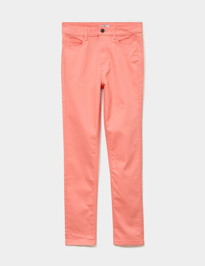 Pantalon slim stretch orange corail femme