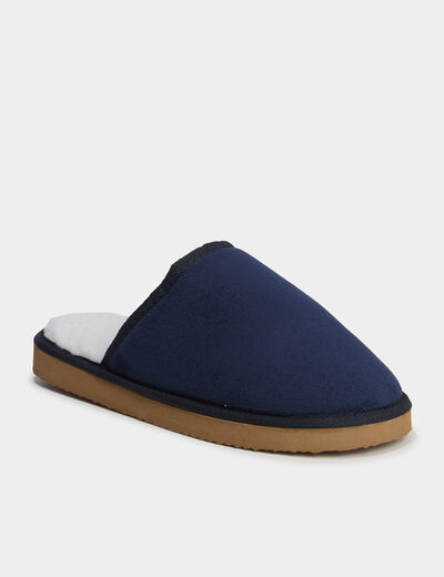 Chaussons mules doublure effet polaire bleu marine homme
