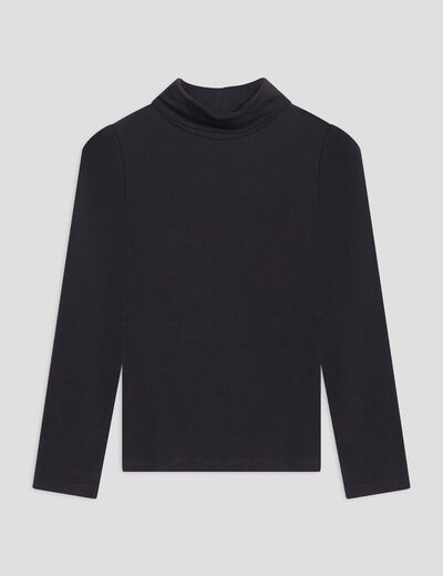 T-shirt col roulé manches longues coton noir fille