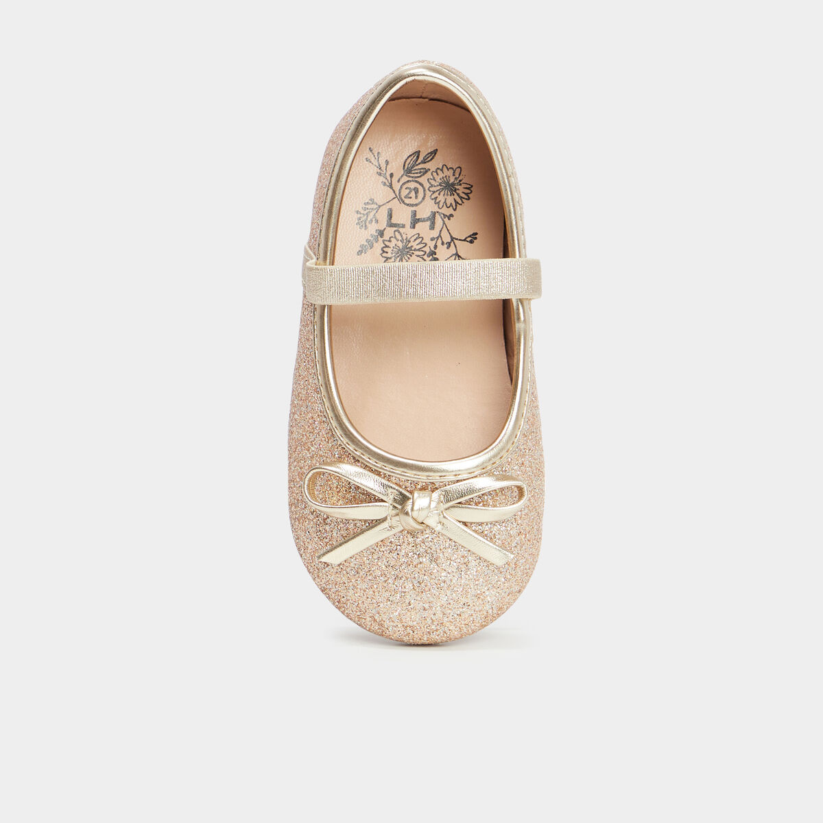 Ballerines &agrave; paillettes et noeuds jaune or b&eacute;b&eacute; fille