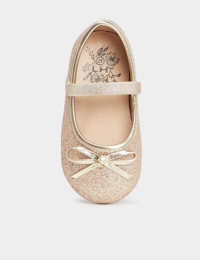 Ballerines à paillettes et noeuds jaune or bébé fille