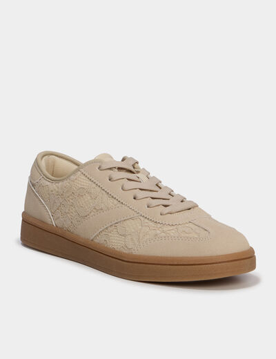 Tennis basses avec dentelle sable femme
