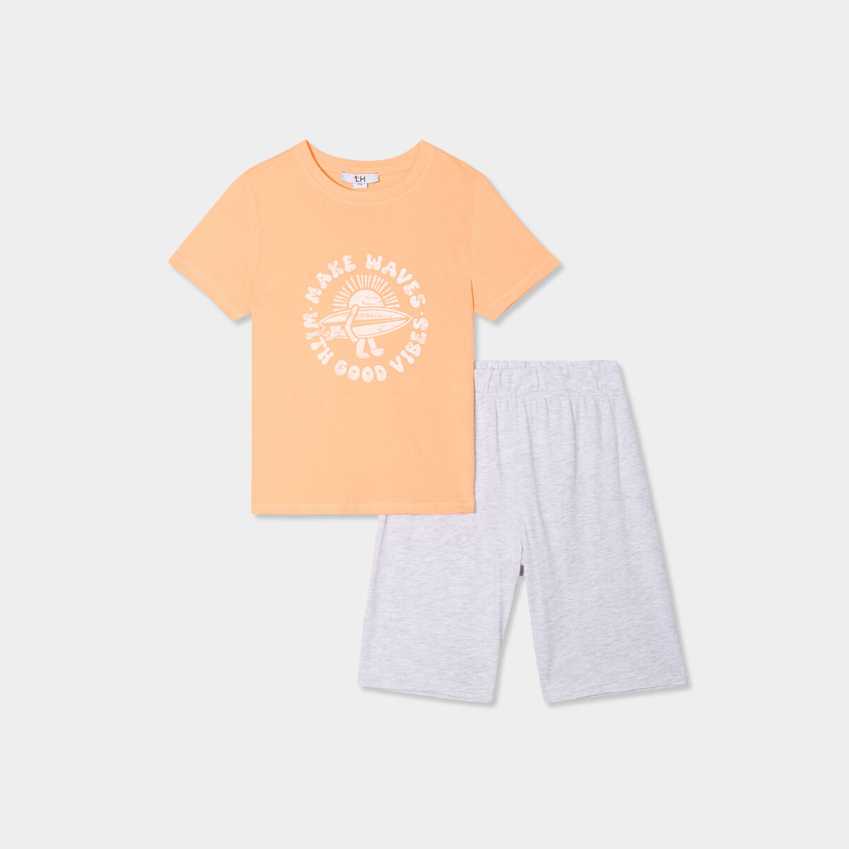 Ensemble pyjama short et t-shirt coton orange corail garçon