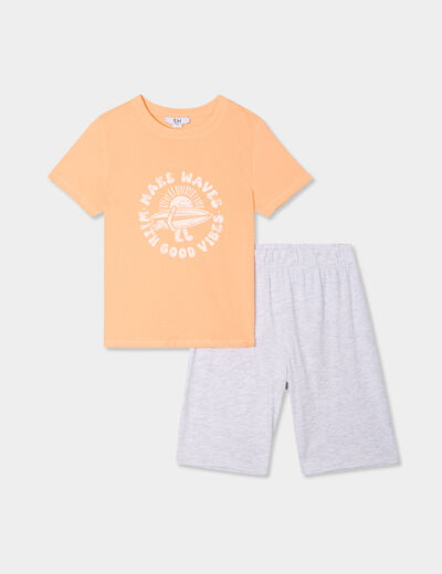 Ensemble pyjama short et t-shirt coton orange corail garçon