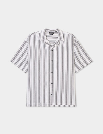 Chemise col cubain manches courtes coton blanc homme