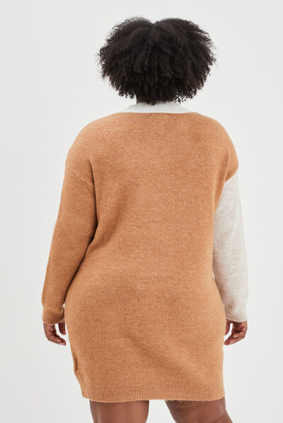 Robe pull col montant manches longues sable femme grande taille