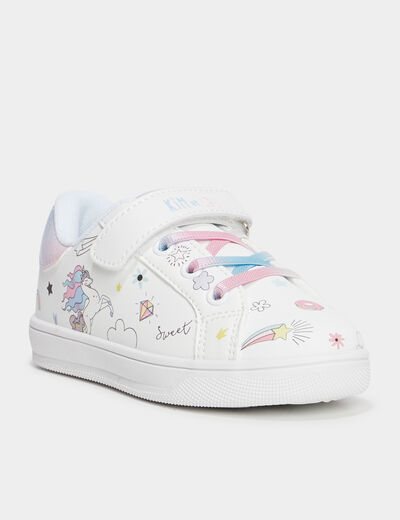 Tennis basses bout renforc&eacute; &agrave; scratchs blanc fille