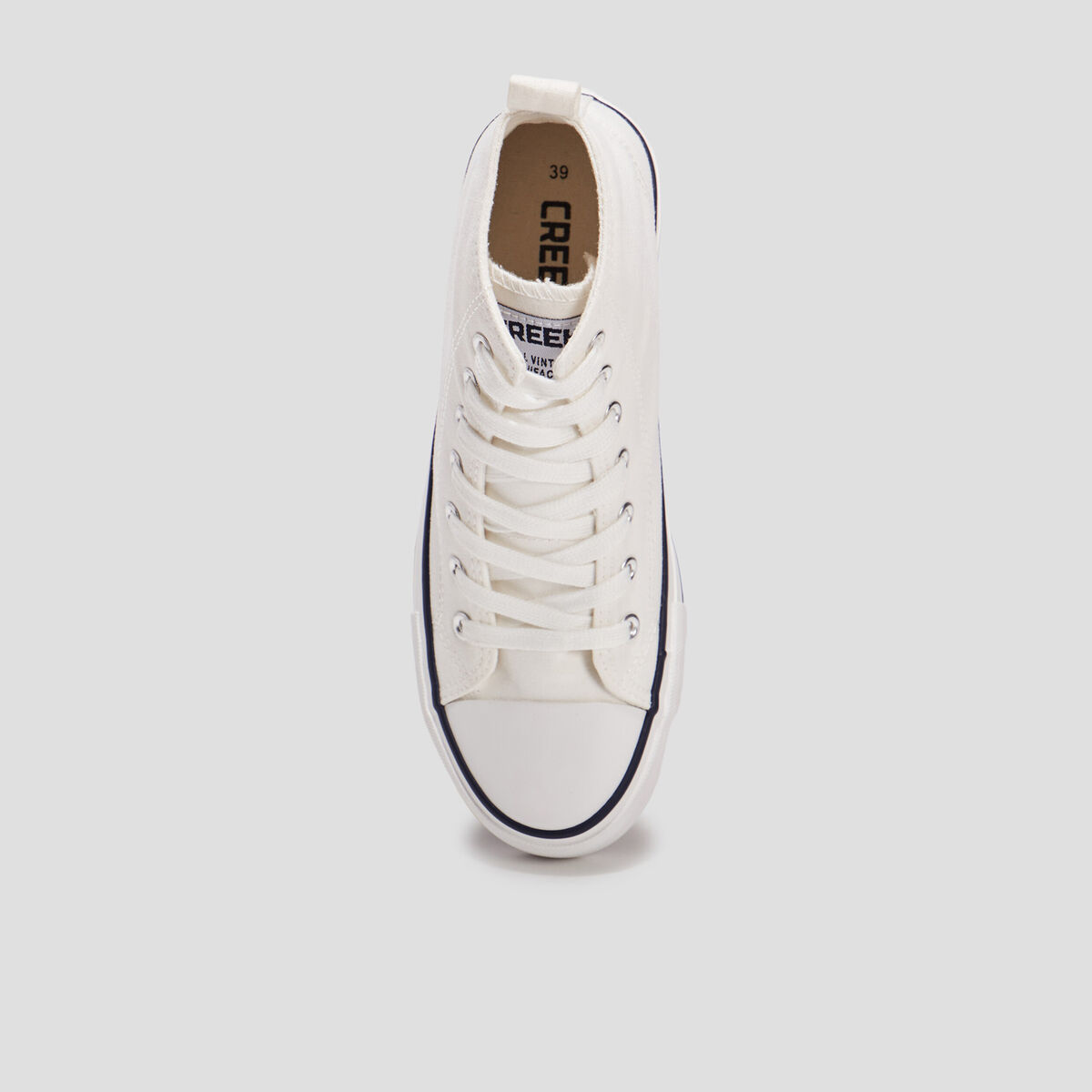 Tennis montantes &agrave; lacets en toile blanc femme