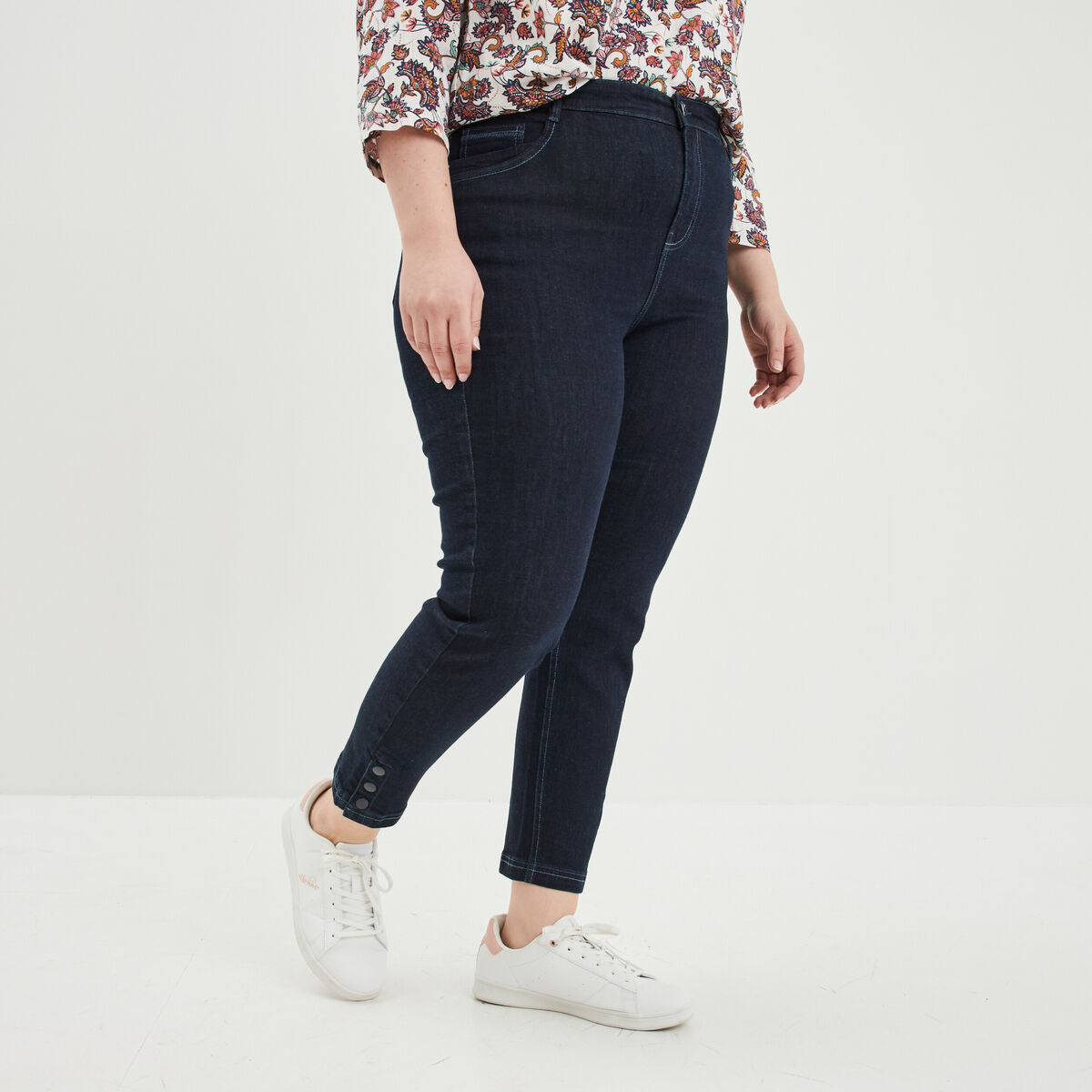Jeans slim taille haute 7/8ème bleu femme grande taille