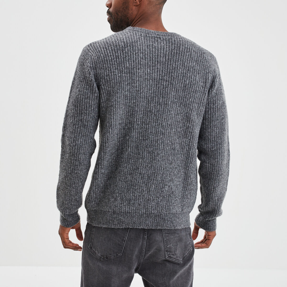 Pull col rond à manches longues gris foncé homme