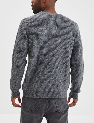 Pull col rond à manches longues gris foncé homme