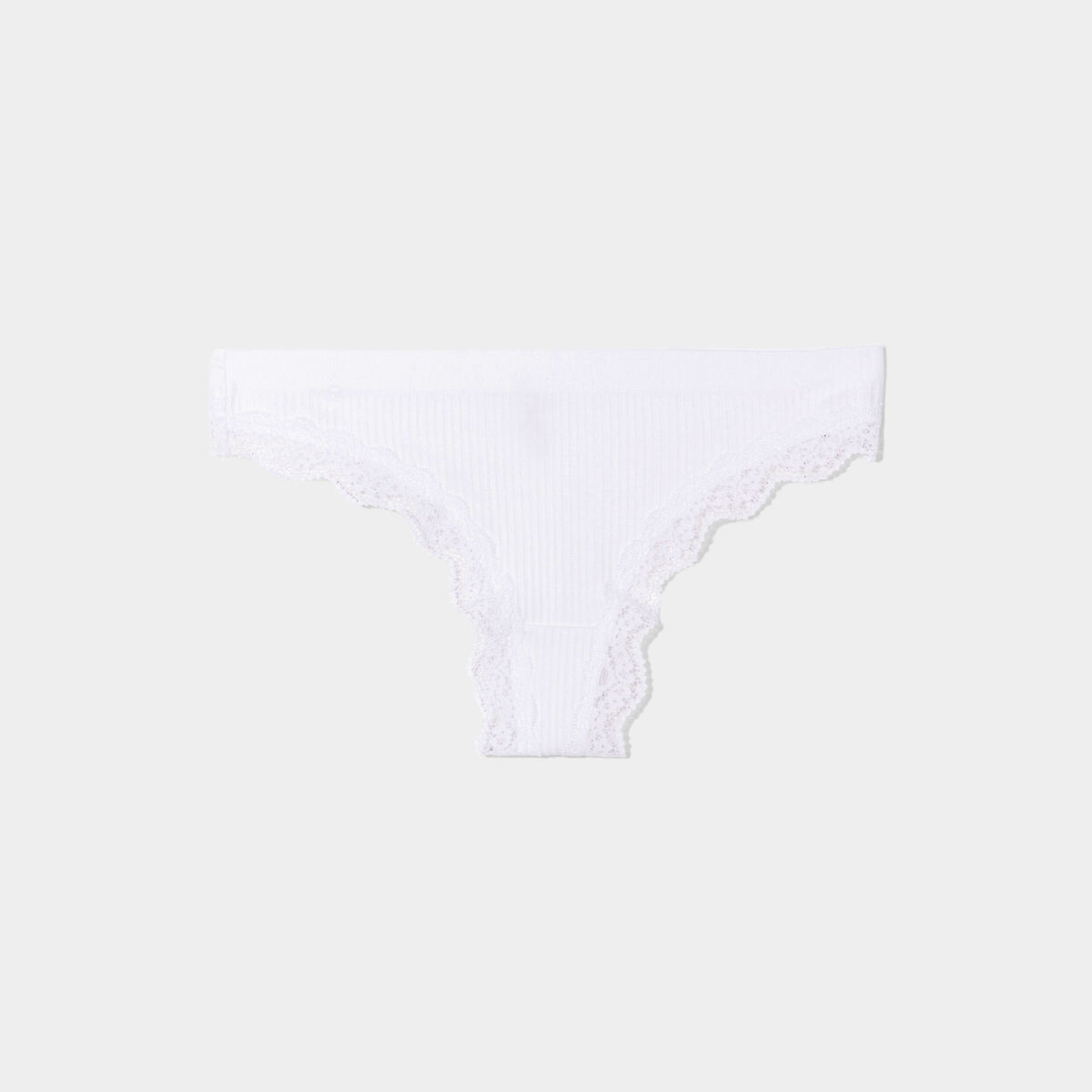 String côtelé avec dentelle blanc femme