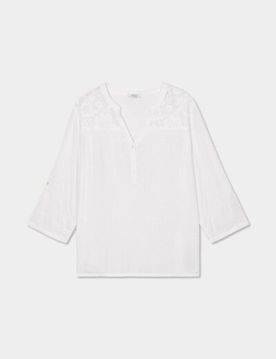 Blouse plumetis avec épaules dentelle blanc femme grande taille