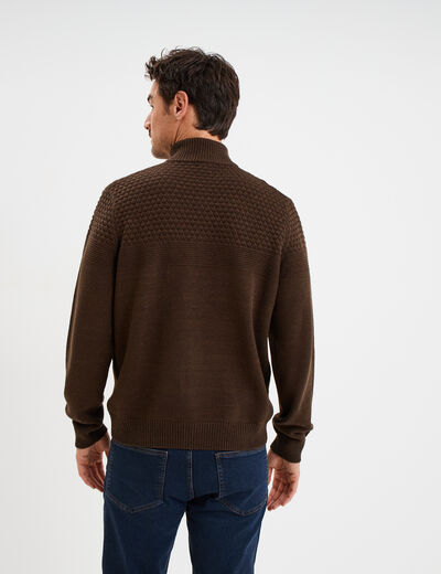 Pull col camionneur zipp&eacute; marron fonc&eacute; homme