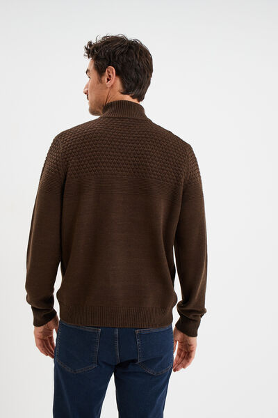 Pull col camionneur zipp&eacute; marron fonc&eacute; homme