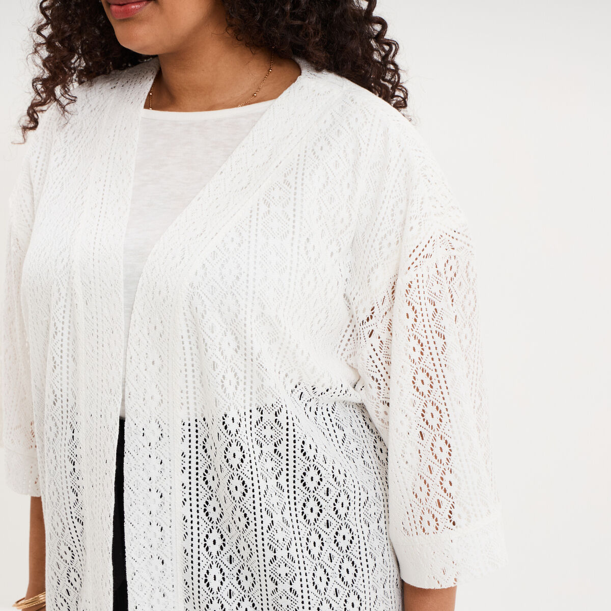 Gilet oversize effet dentelle blanc femme grande taille