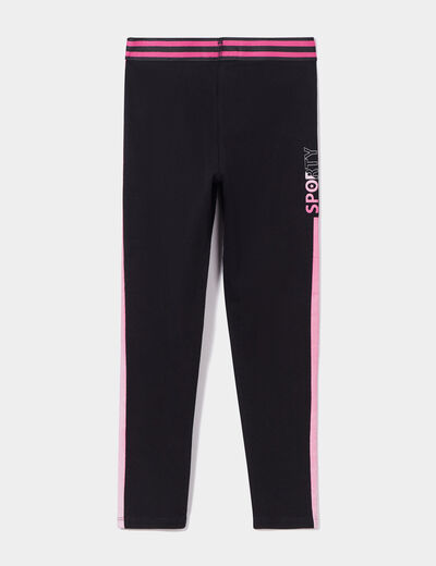 Legging 3/4 coton à bandes contrastantes noir fille