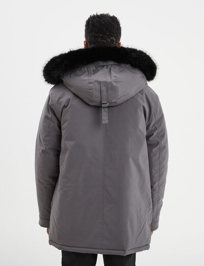 Parka à capuche fausse fourrure amovible gris foncé homme