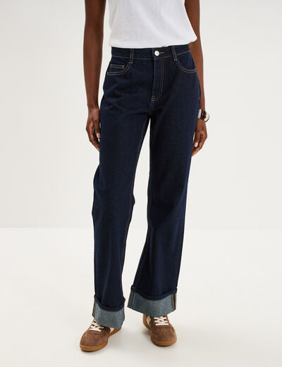 Jean droit bord revers 7/8&egrave;me denim brut femme