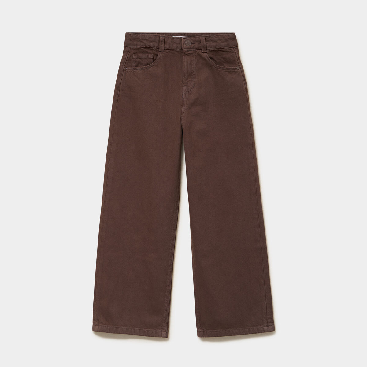 Pantalon coupe large 5 poches coton marron fonc&eacute; fille