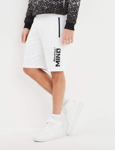 Short jogging droit avec poches zippées blanc homme