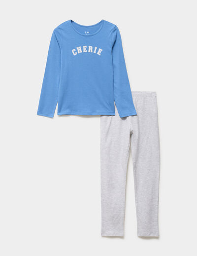 Ensemble pyjama pantalon et t-shirt bleu gris fille