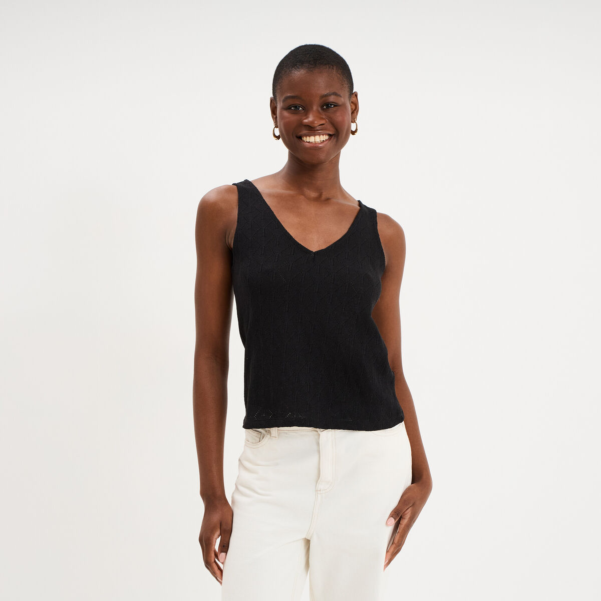 D&eacute;bardeur d&eacute;tails ajour&eacute;s noir femme