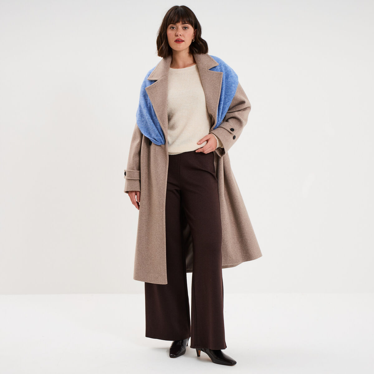Pull col rond manches longues blanc femme