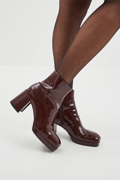 Bottines plateformes vernies à talons bordeaux femme