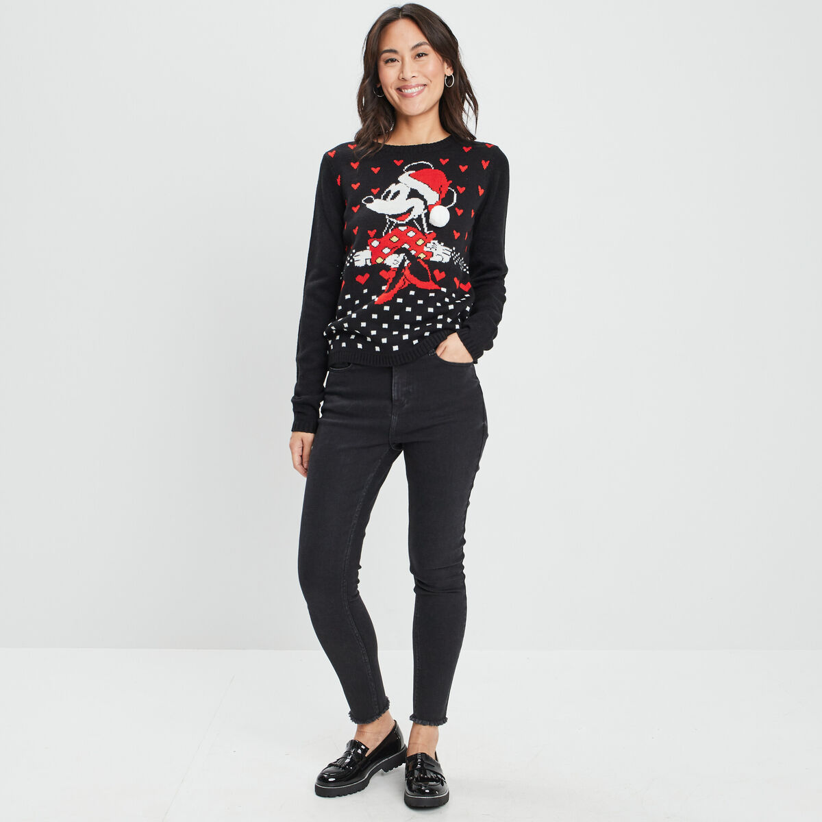 Pull de Noël manches longues Minnie noir femme