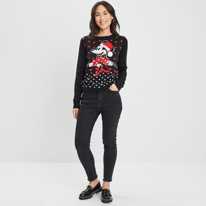 Pull de Noël manches longues Minnie noir femme