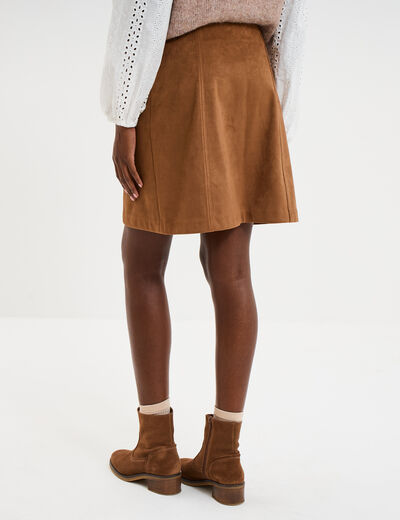 Jupe-short flare effet su&eacute;dine marron femme