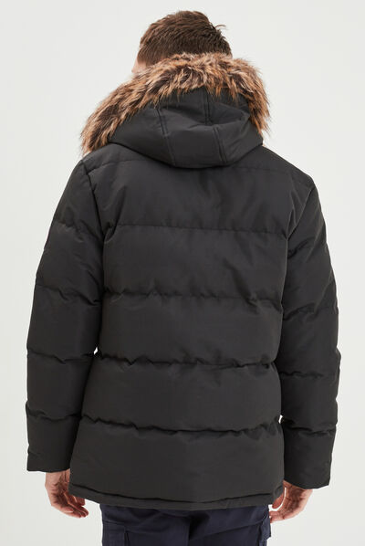 Parka courte avec capuche fourrure noir homme