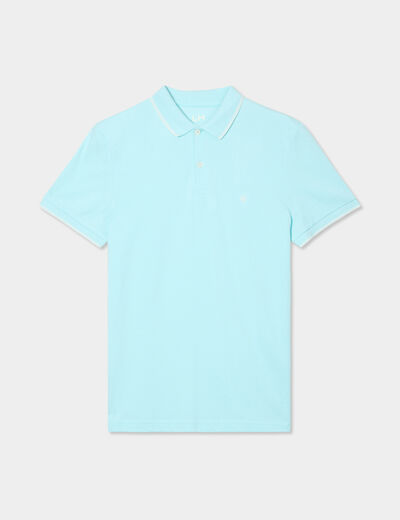 Polo manches courtes bords contrastés bleu turquoise homme