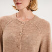 Gilet cardigan col rond boutonn&eacute; beige femme