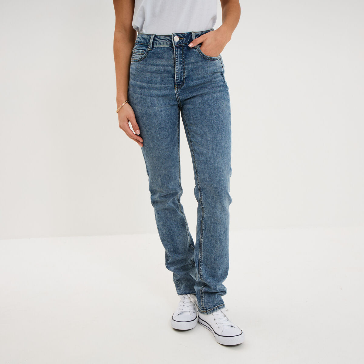 Jeans regular 5 poches coton denim stone femme