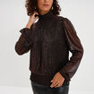 Blouse manches longues &agrave; col montant marron fonc&eacute; femme