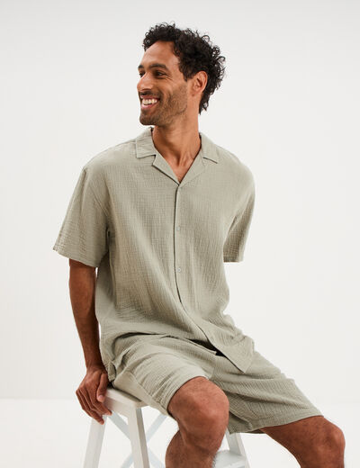 Chemise gaze de coton manches courtes vert clair homme