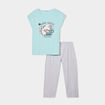 Ensemble pyjama corsaire t-shirt coton bleu turquoise femme