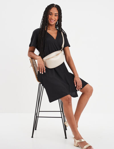 Robe courte col cache-coeur noir femme