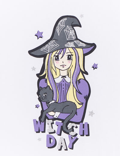 T-shirt Halloween manches longues coton ivoire fille