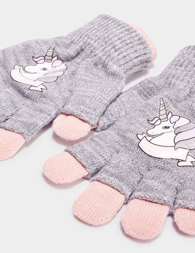 Gants effet superposé gris fille