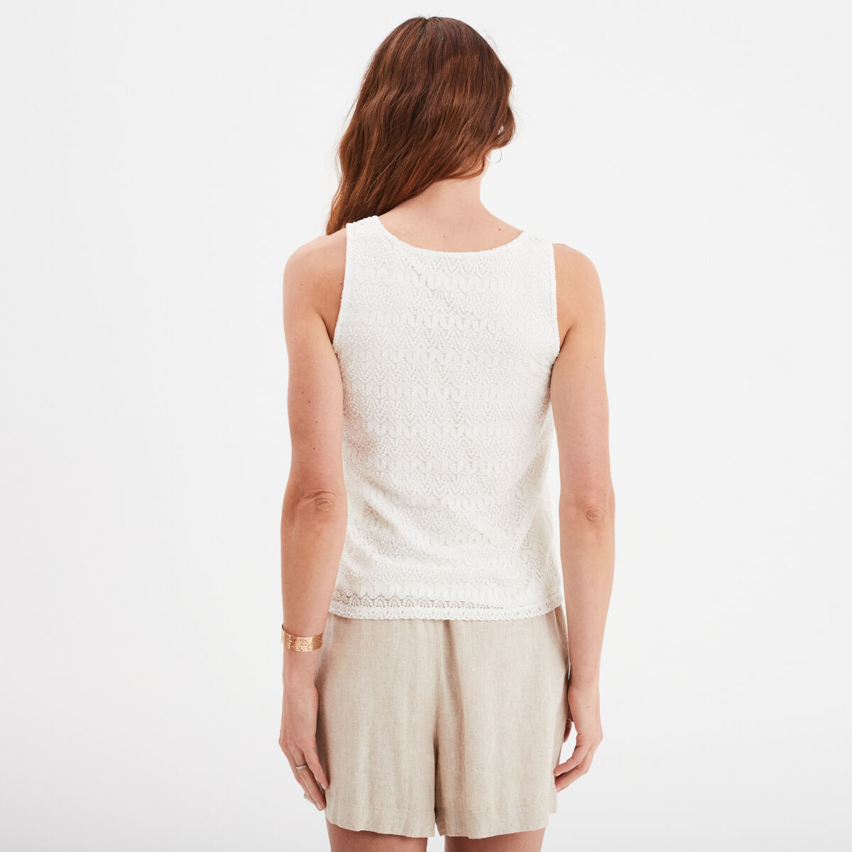 Débardeur dentelle col rond blanc femme